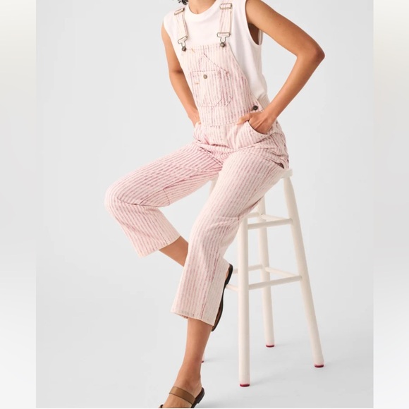 Faherty Topsail White and Pink Striped Overalls - Picture 1 of 11